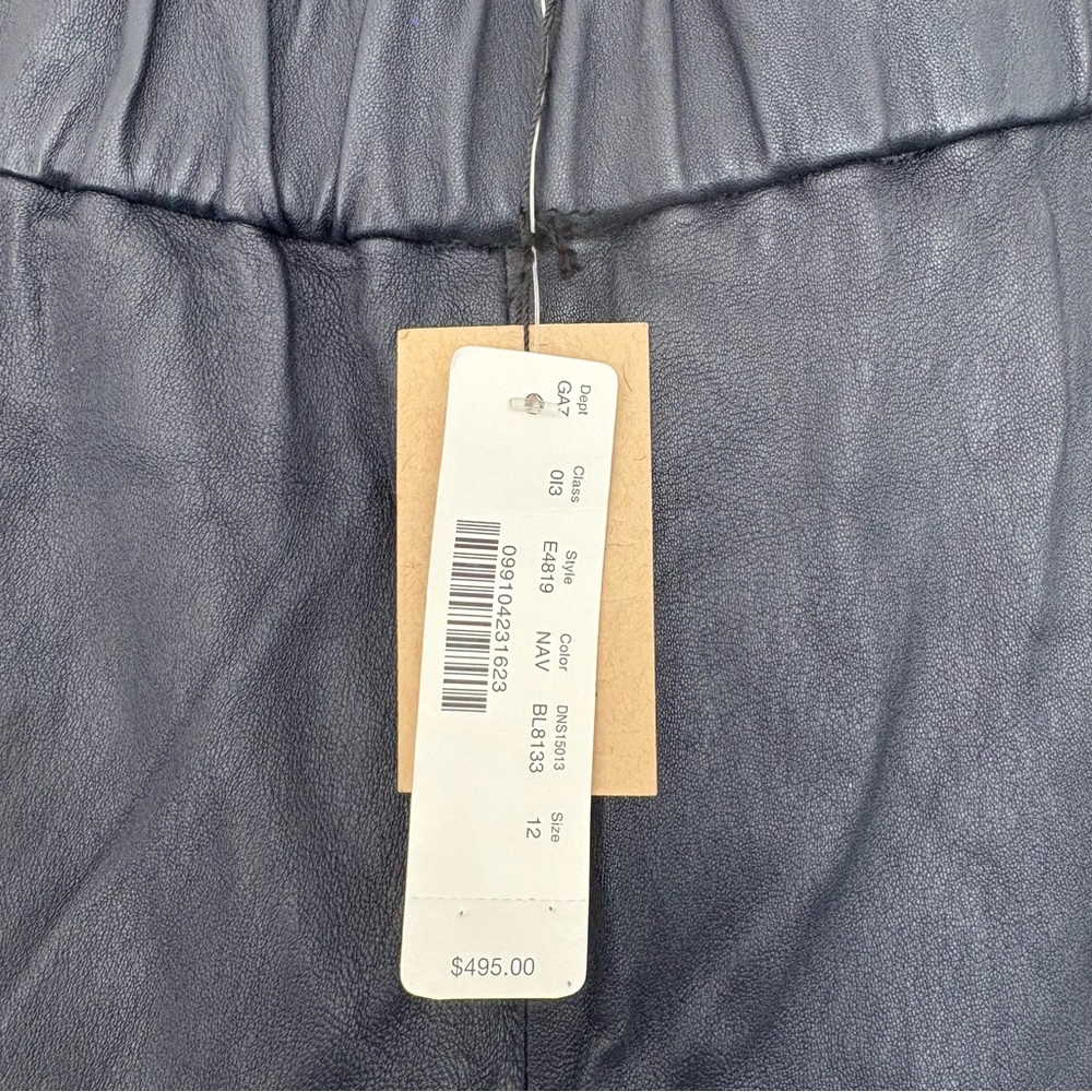 J. Crew Collection || Genuine Leather Pull On Skinny Pants Leggings Navy Blue 12 - Picture 4 of 8